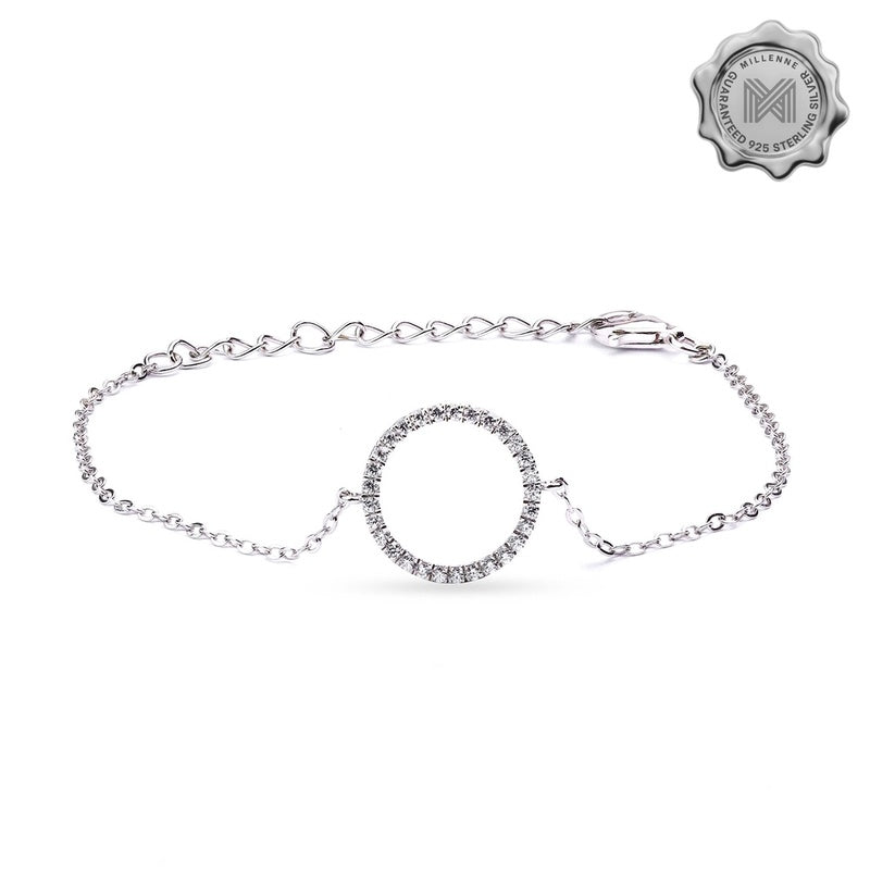 MILLENNE Minimal Circle Studded Cubic Zirconia White Gold Bracelet with 925 Sterling Silver