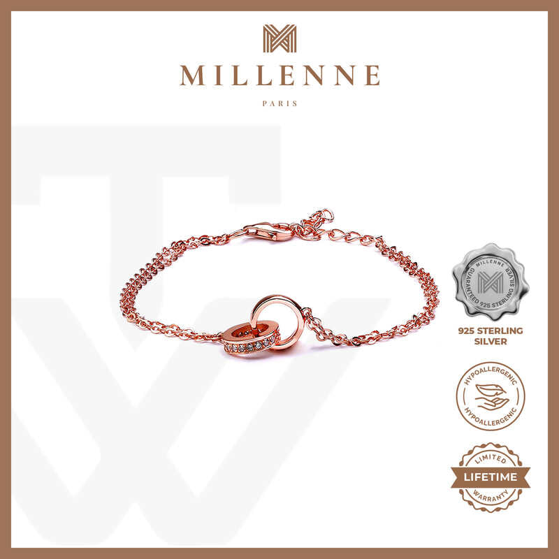 MILLENNE Made For The Night Forever Linked Cubic Zirconia Rose Gold Bracelet with 925 Sterling Silver