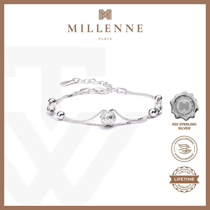 MILLENNE Millennia 2000 Beaded Double String White Gold Bracelet with 925 Sterling Silver