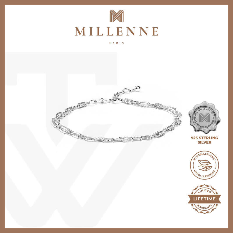 MILLENNE Millennia 2000 Chain Double String White Gold Bracelet with 925 Sterling Silver