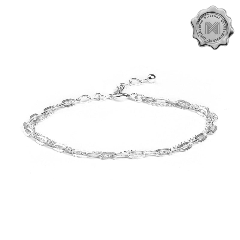 MILLENNE Millennia 2000 Chain Double String White Gold Bracelet with 925 Sterling Silver