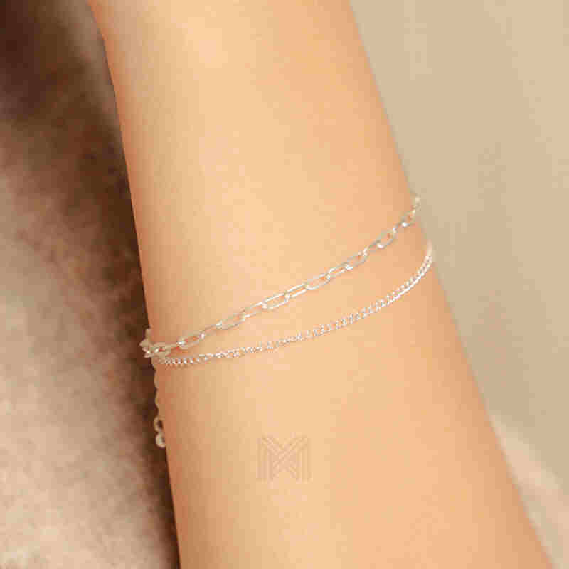 MILLENNE Millennia 2000 Chain Double String White Gold Bracelet with 925 Sterling Silver