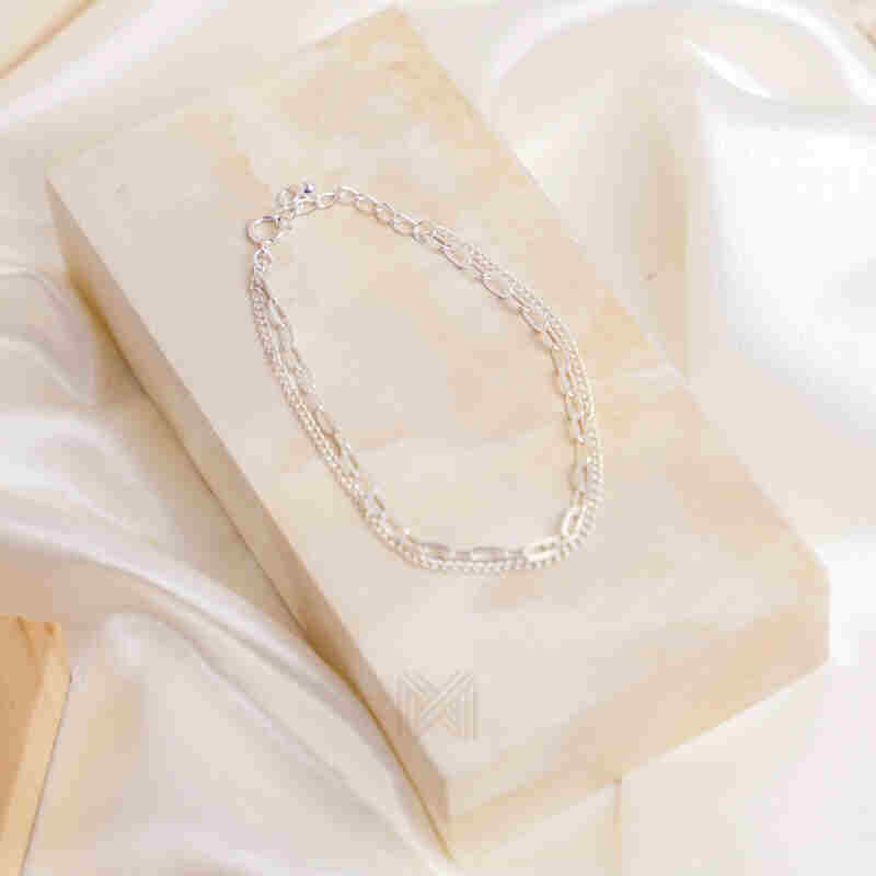 MILLENNE Millennia 2000 Chain Double String White Gold Bracelet with 925 Sterling Silver