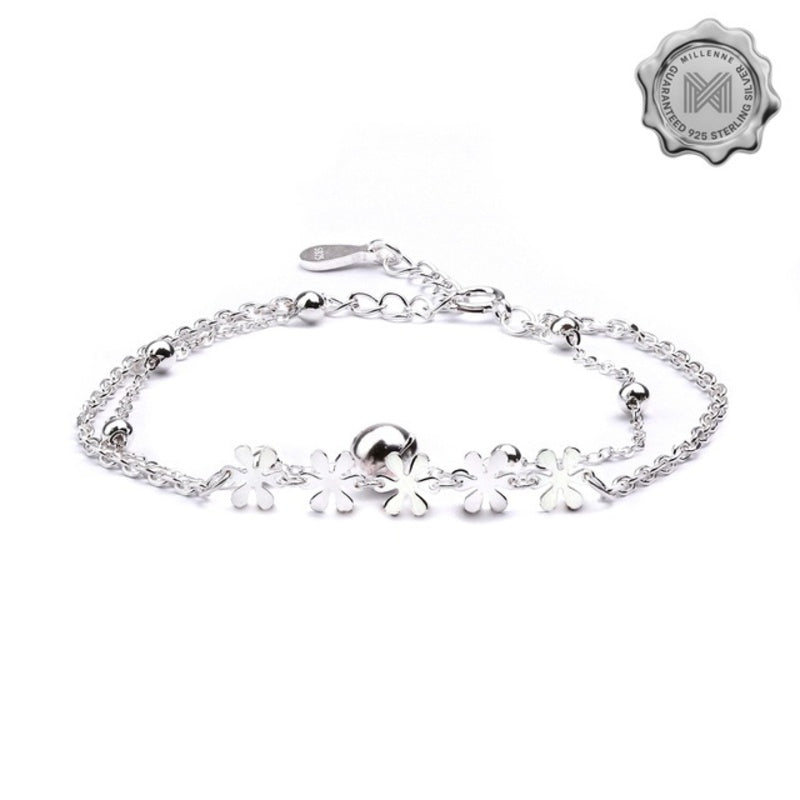 MILLENNE Millennia 2000 Daisy and Beads Double String White Gold Bracelet with 925 Sterling Silver