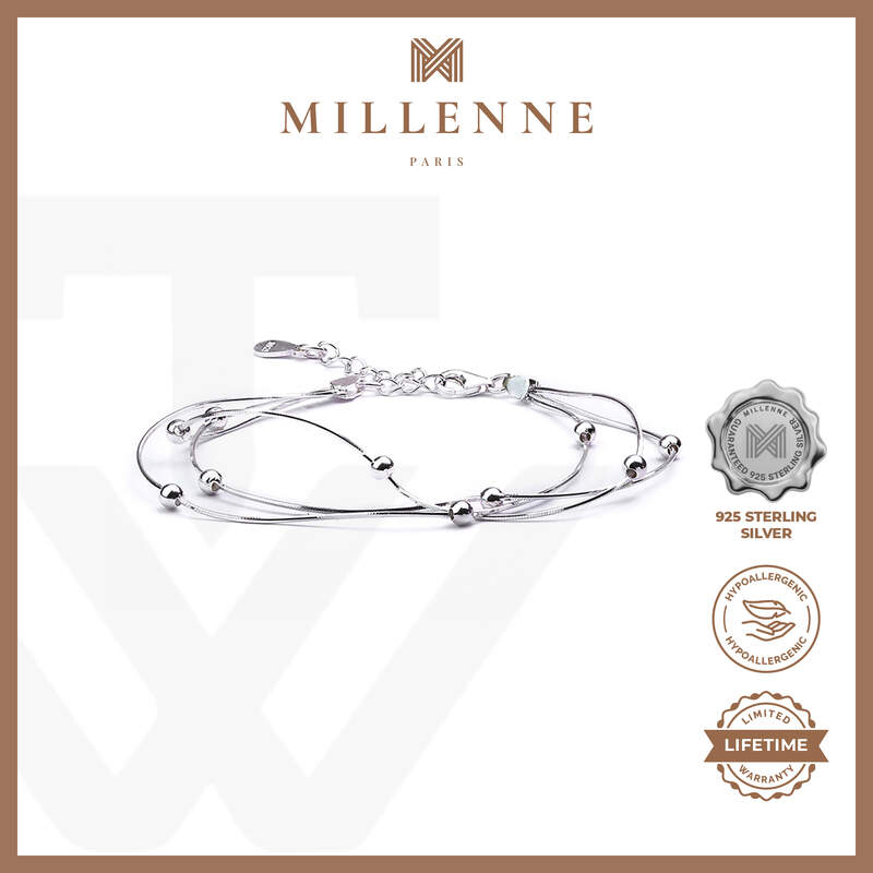 MILLENNE Millennia 2000 Beads Double String White Gold Bracelet with 925 Sterling Silver