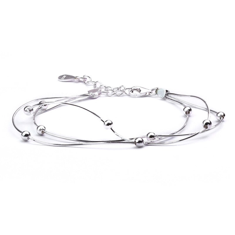 MILLENNE Millennia 2000 Beads Double String White Gold Bracelet with 925 Sterling Silver