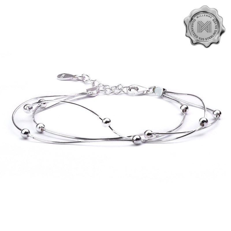 MILLENNE Millennia 2000 Beads Double String White Gold Bracelet with 925 Sterling Silver