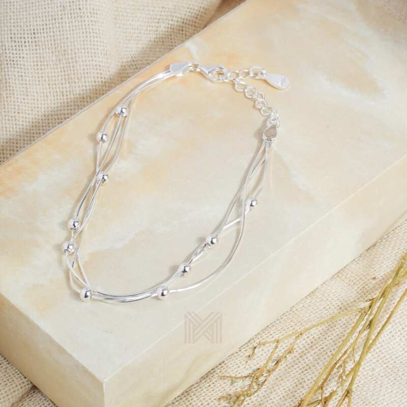 MILLENNE Millennia 2000 Beads Double String White Gold Bracelet with 925 Sterling Silver