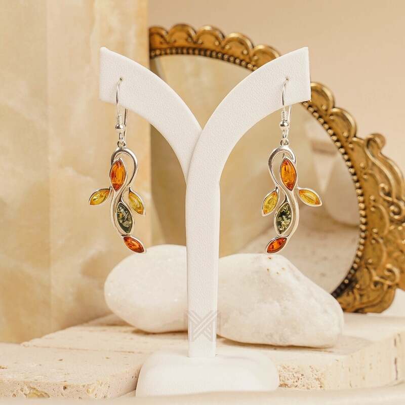 MILLENNE Multifaceted Baltic Amber Sea Creature Silver Hook Earrings with 925 Sterling Silver