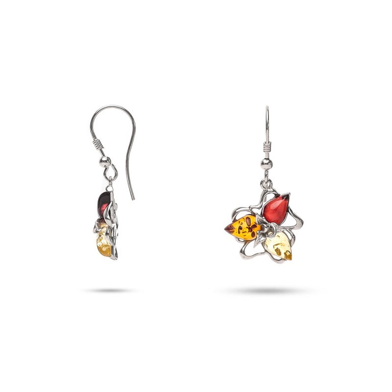 MILLENNE Multifaceted Baltic Amber Triangle Composition Silver Hook Earrings with 925 Sterling Silver