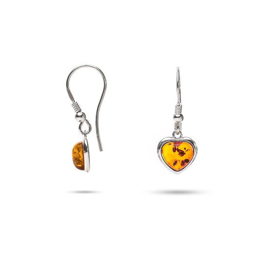 MILLENNE Multifaceted Baltic Amber Heart Silver Hook Earrings with 925 Sterling Silver