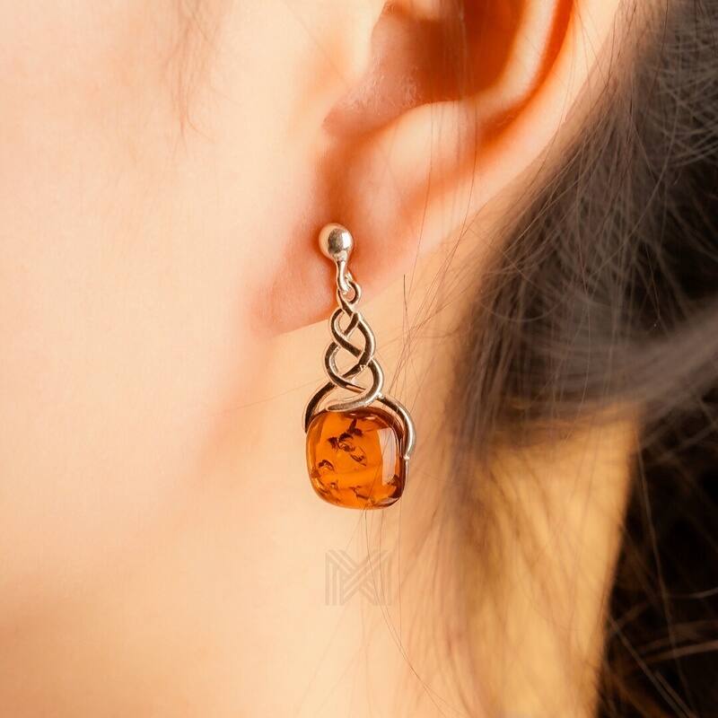 MILLENNE Multifaceted Baltic Amber Twine Silver Drop Earrings with 925 Sterling Silver