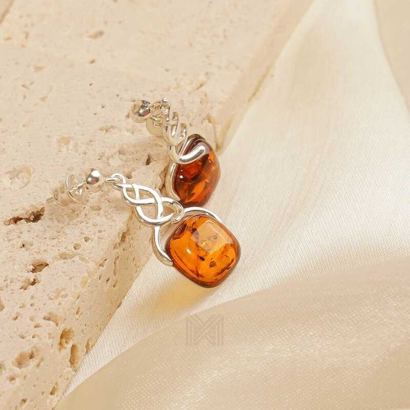 MILLENNE Multifaceted Baltic Amber Twine Silver Drop Earrings with 925 Sterling Silver