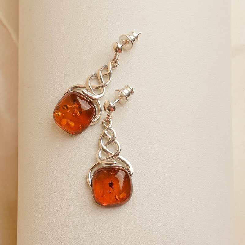 MILLENNE Multifaceted Baltic Amber Twine Silver Drop Earrings with 925 Sterling Silver