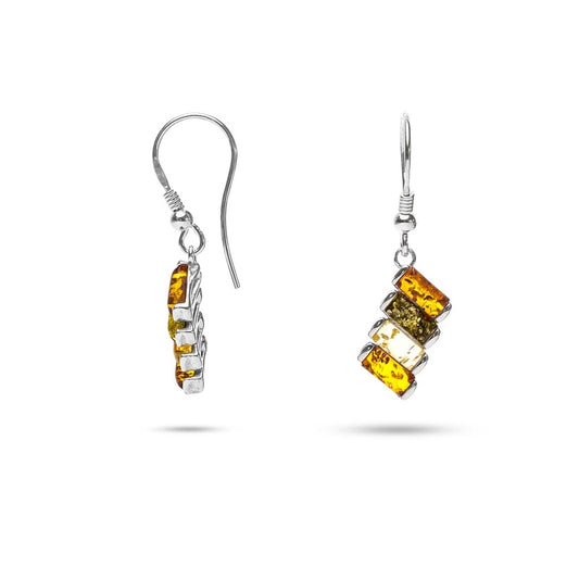 MILLENNE Multifaceted Baltic Amber Xylophone Silver Hook Earrings with 925 Sterling Silver