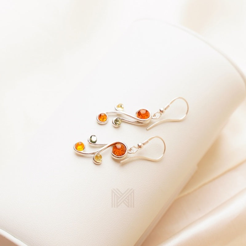 MILLENNE Multifaceted Baltic Amber Curvaceous Silver Dangle Earrings with 925 Sterling Silver