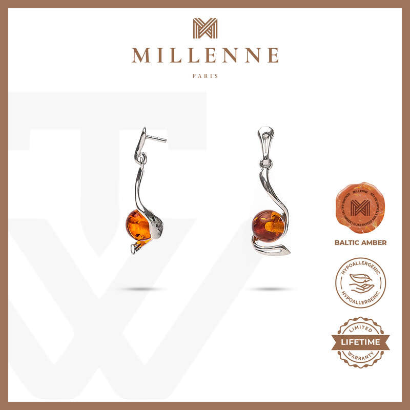 MILLENNE Multifaceted Baltic Amber Goblet Silver Drop Earrings with 925 Sterling Silver