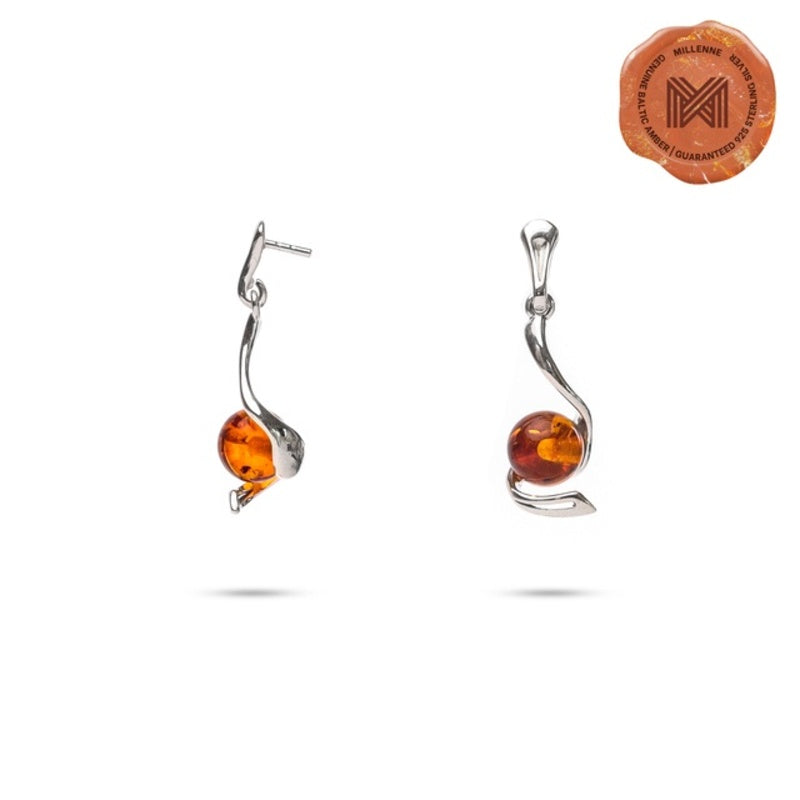 MILLENNE Multifaceted Baltic Amber Goblet Silver Drop Earrings with 925 Sterling Silver