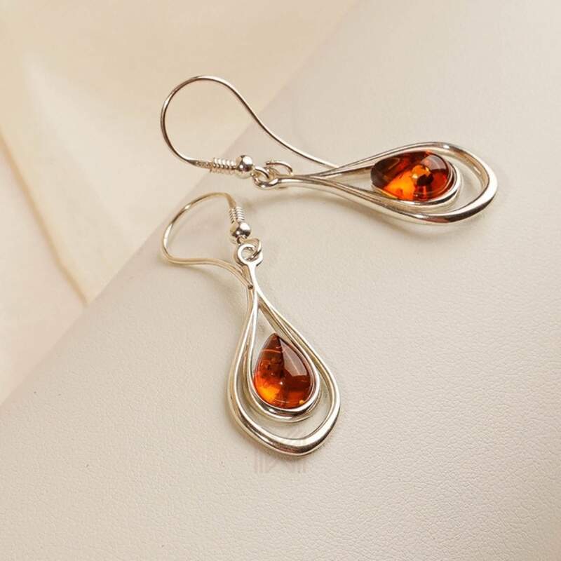 MILLENNE Multifaceted Baltic Amber Nested Drop Silver Hook Earrings with 925 Sterling Silver