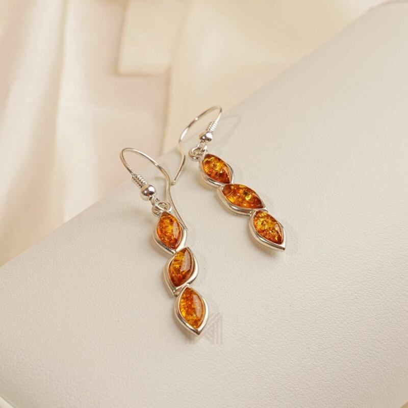 MILLENNE Multifaceted Baltic Amber Nested Drop Silver Dangle Earrings with 925 Sterling Silver