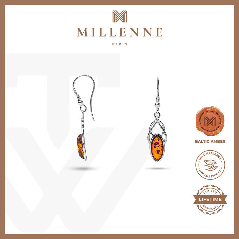 MILLENNE Multifaceted Baltic Amber Delicate Bead Silver Hook Earrings with 925 Sterling Silver