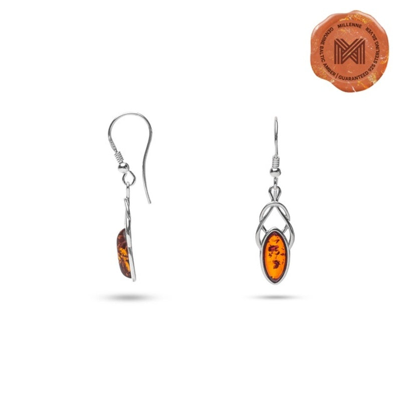 MILLENNE Multifaceted Baltic Amber Delicate Bead Silver Hook Earrings with 925 Sterling Silver