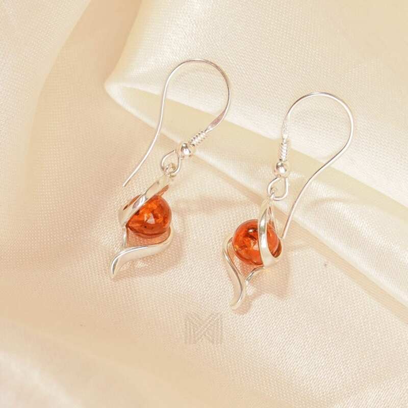 MILLENNE Multifaceted Baltic Amber Shell Encapsuled Silver Hook Earrings with 925 Sterling Silver