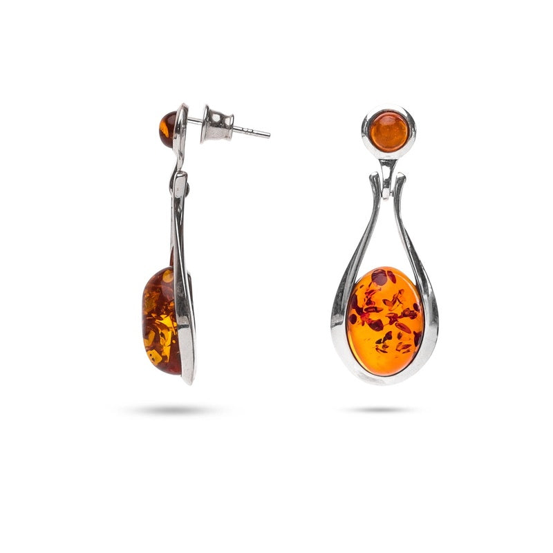 MILLENNE Multifaceted Baltic Amber Dew Drop Silver Teardrop Earrings with 925 Sterling Silver