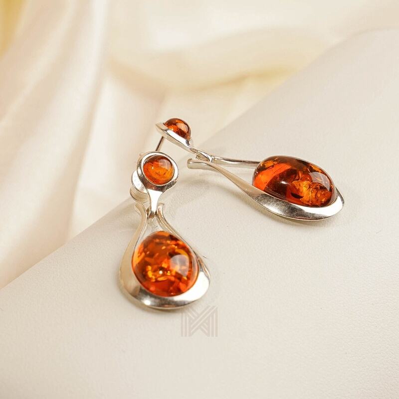 MILLENNE Multifaceted Baltic Amber Dew Drop Silver Teardrop Earrings with 925 Sterling Silver