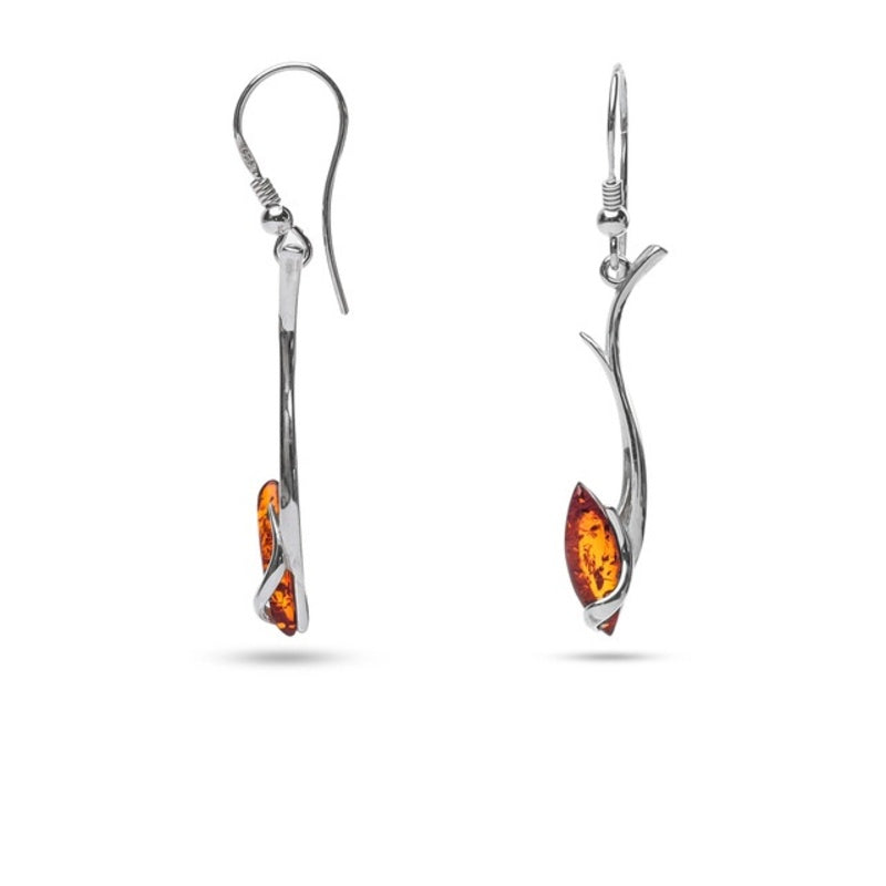 MILLENNE Multifaceted Baltic Amber Droplet Silver Hook Earrings with 925 Sterling Silver