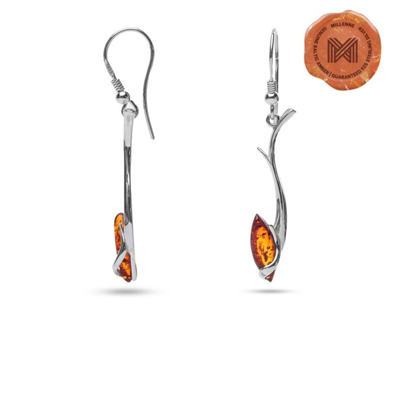 MILLENNE Multifaceted Baltic Amber Droplet Silver Hook Earrings with 925 Sterling Silver