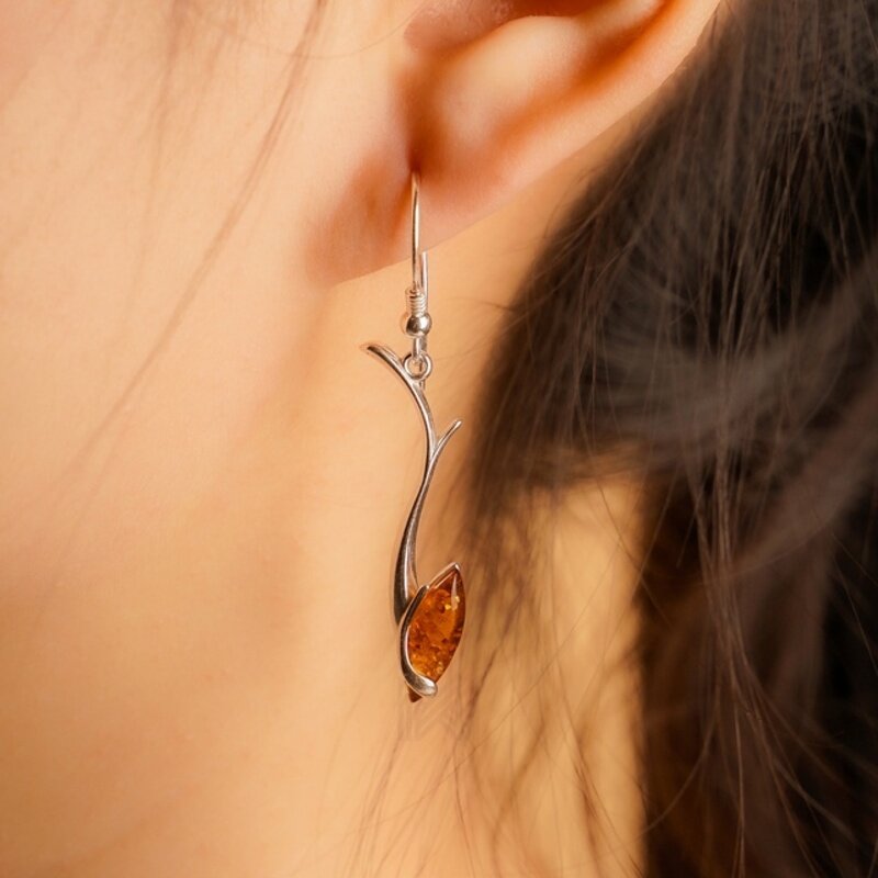 MILLENNE Multifaceted Baltic Amber Droplet Silver Hook Earrings with 925 Sterling Silver