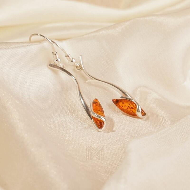 MILLENNE Multifaceted Baltic Amber Droplet Silver Hook Earrings with 925 Sterling Silver