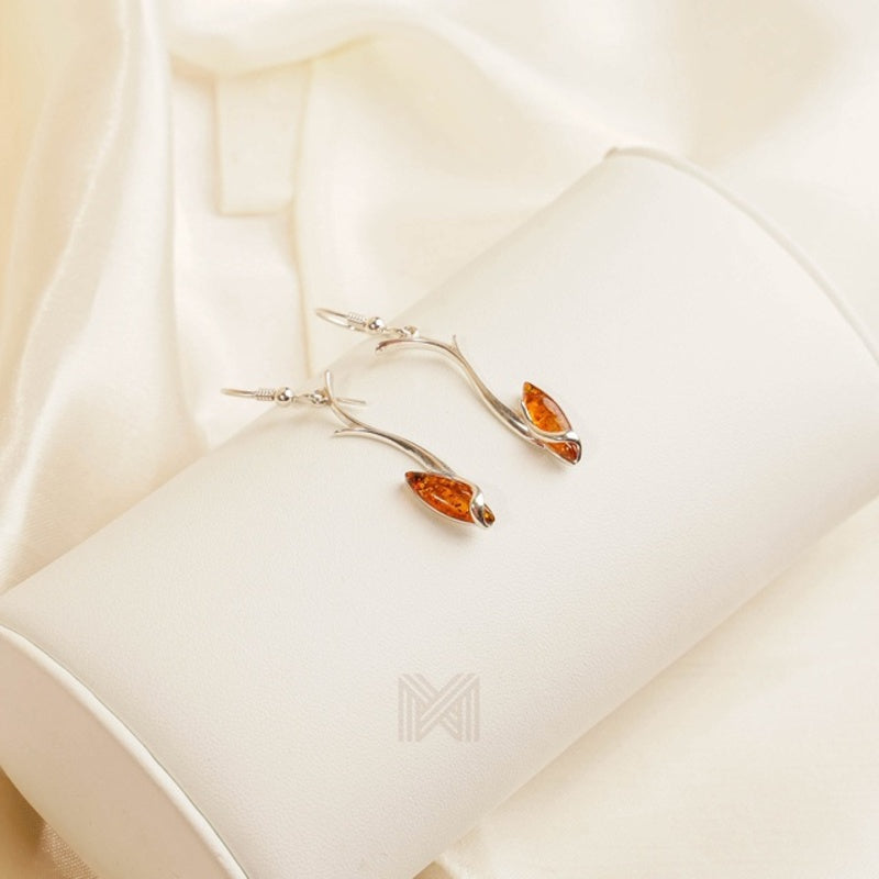 MILLENNE Multifaceted Baltic Amber Droplet Silver Hook Earrings with 925 Sterling Silver