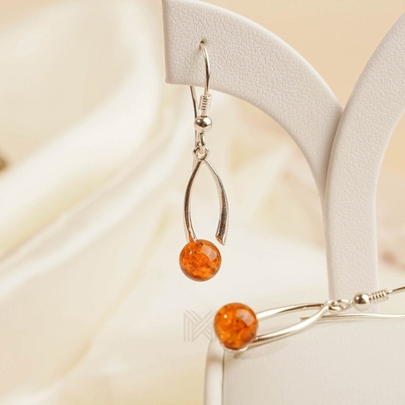 MILLENNE Multifaceted Baltic Amber Spheroid Silver Hook Earrings with 925 Sterling Silver