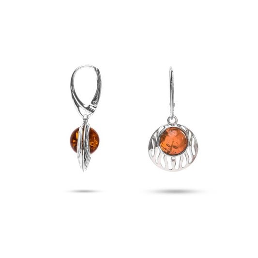 MILLENNE Multifaceted Baltic Amber Fringe Caged Silver Earrings with 925 Sterling Silver