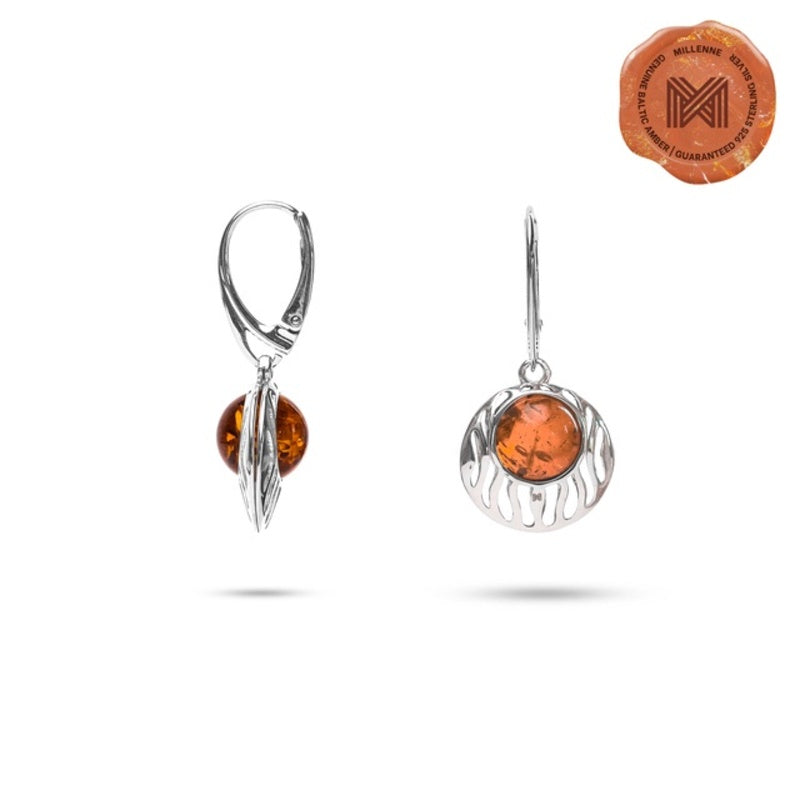 MILLENNE Multifaceted Baltic Amber Fringe Caged Silver Earrings with 925 Sterling Silver