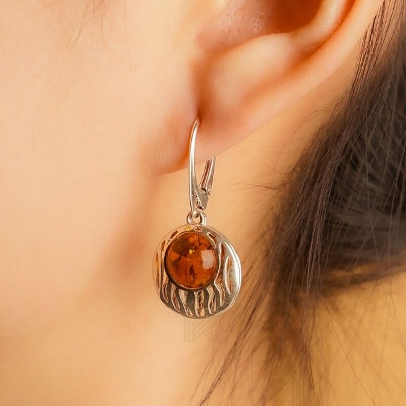 MILLENNE Multifaceted Baltic Amber Fringe Caged Silver Earrings with 925 Sterling Silver