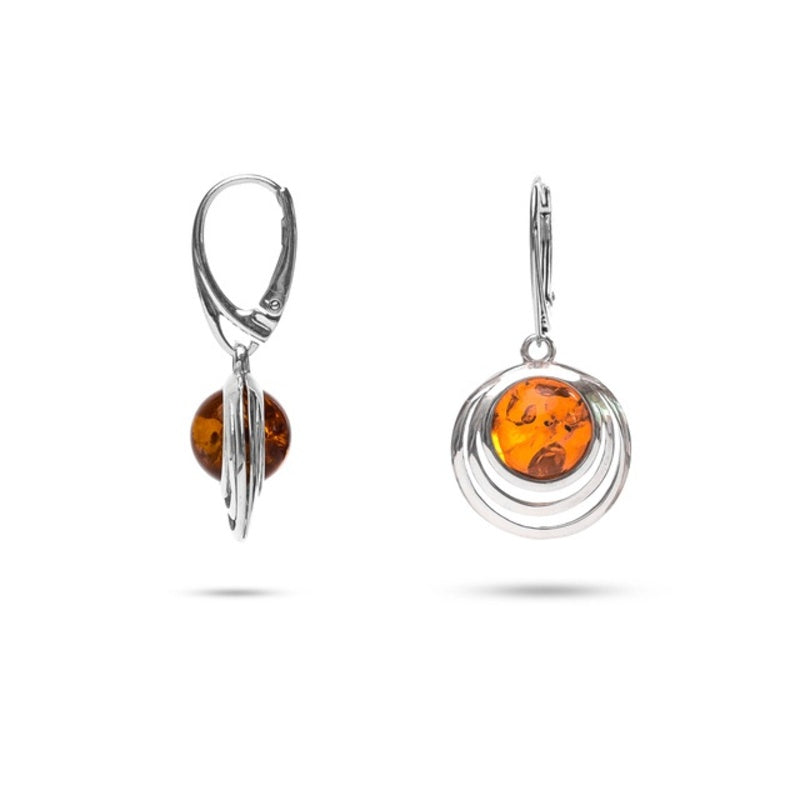 MILLENNE Multifaceted Baltic Amber Srtipe Caged Silver Earrings with 925 Sterling Silver