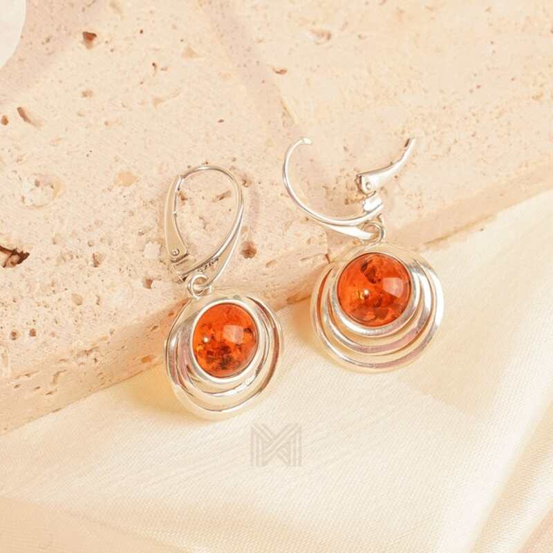 MILLENNE Multifaceted Baltic Amber Srtipe Caged Silver Earrings with 925 Sterling Silver