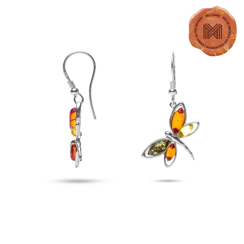 MILLENNE Multifaceted Baltic Amber Fairy Silver Earrings with 925 Sterling Silver