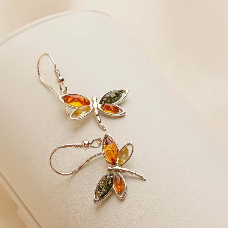 MILLENNE Multifaceted Baltic Amber Fairy Silver Earrings with 925 Sterling Silver