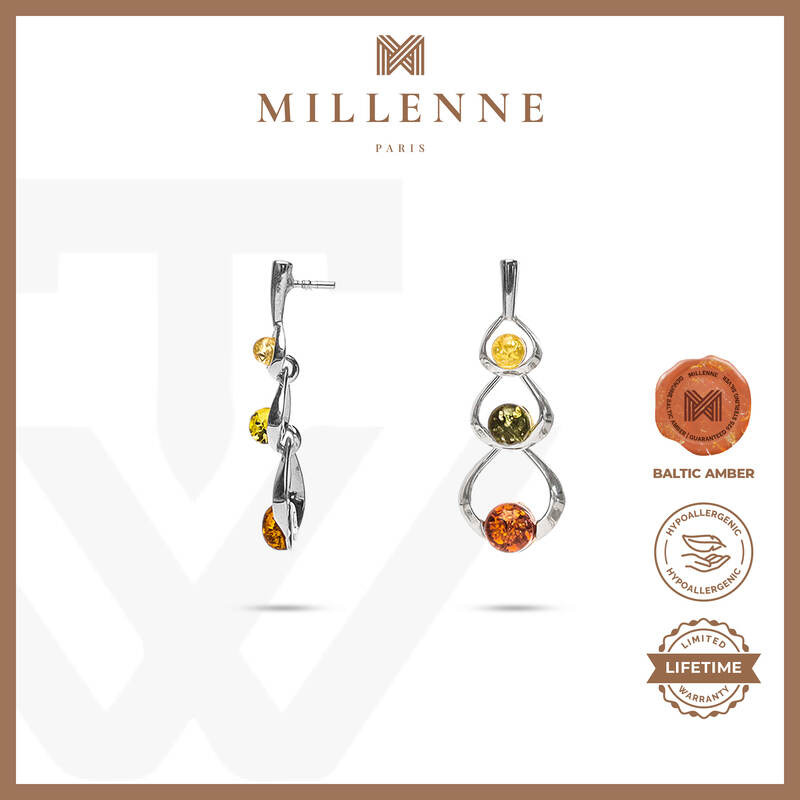 MILLENNE Multifaceted Baltic Amber Fairy God Mother Silver Earrings with 925 Sterling Silver