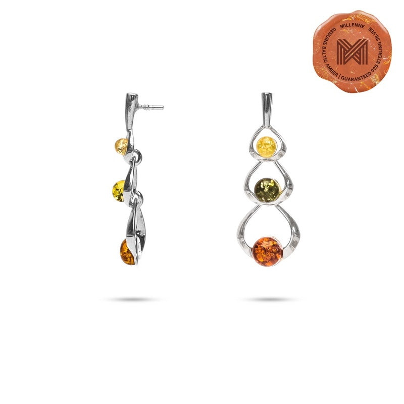 MILLENNE Multifaceted Baltic Amber Fairy God Mother Silver Earrings with 925 Sterling Silver