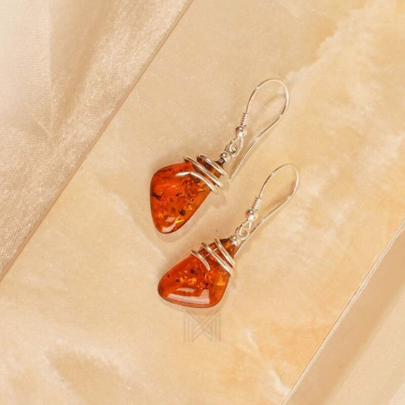 MILLENNE Multifaceted Baltic Amber Rustic Silver Earrings with 925 Sterling Silver