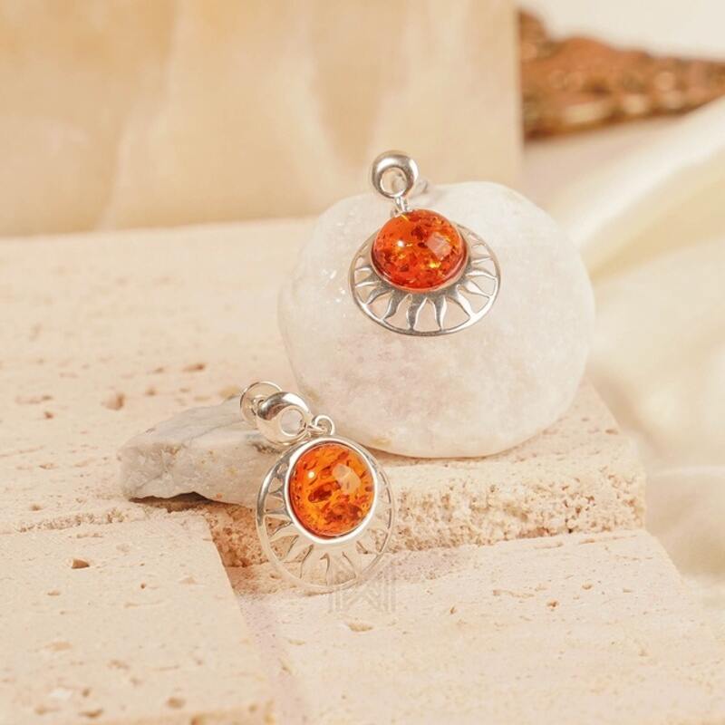 MILLENNE Multifaceted Baltic Amber Sun Silver Earrings with 925 Sterling Silver