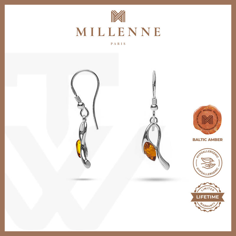 MILLENNE Multifaceted Baltic Amber Rosebud Silver Earrings with 925 Sterling Silver