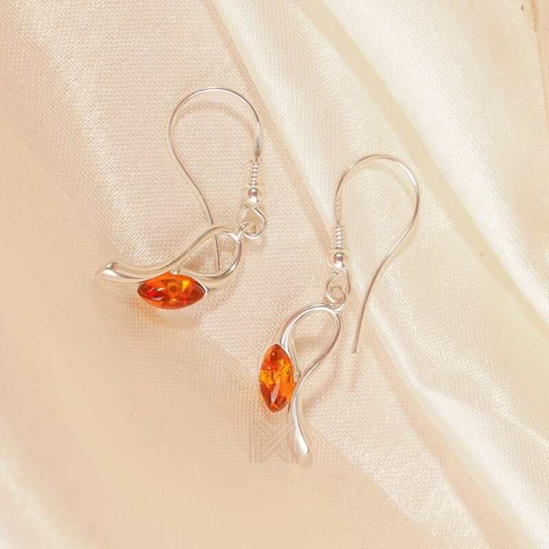 MILLENNE Multifaceted Baltic Amber Rosebud Silver Earrings with 925 Sterling Silver