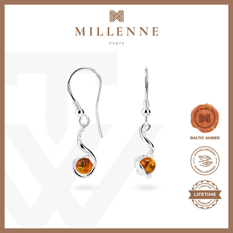 MILLENNE Multifaceted Baltic Amber Encapsuled Silver Earrings with 925 Sterling Silver