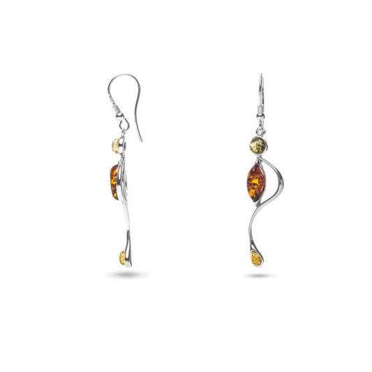 MILLENNE Multifaceted Baltic Amber Organic Flow Silver Earrings with 925 Sterling Silver